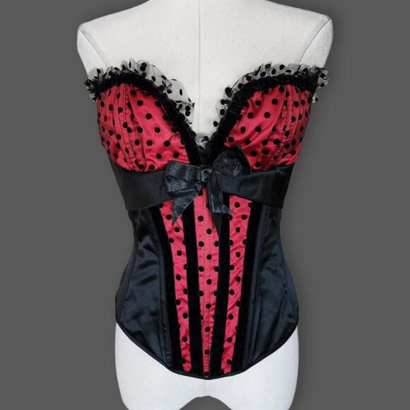 Black/Red Polka-Dot Corset Women's S